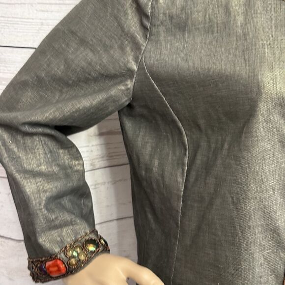 Boston Proper Beaded Linen Jacket Size 14 Metallic Sheen Orange Bronze - Picture 5 of 12